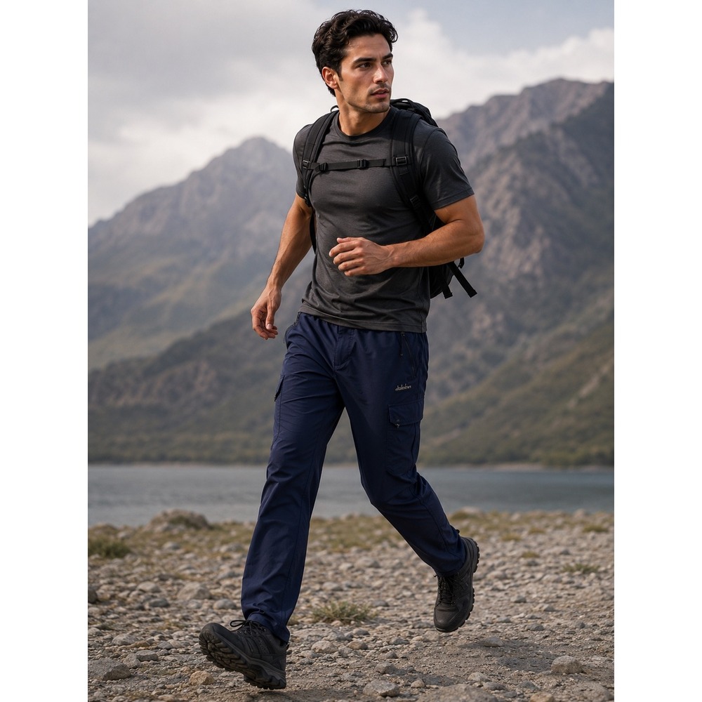 Clothin Mens Hiking Cargo Pants Navy Blue Lightweight Quick Dry Trekking L/30L
